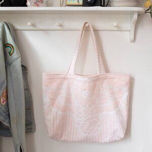 Pastel Pink Vintage Handmade Towel Tote Bag